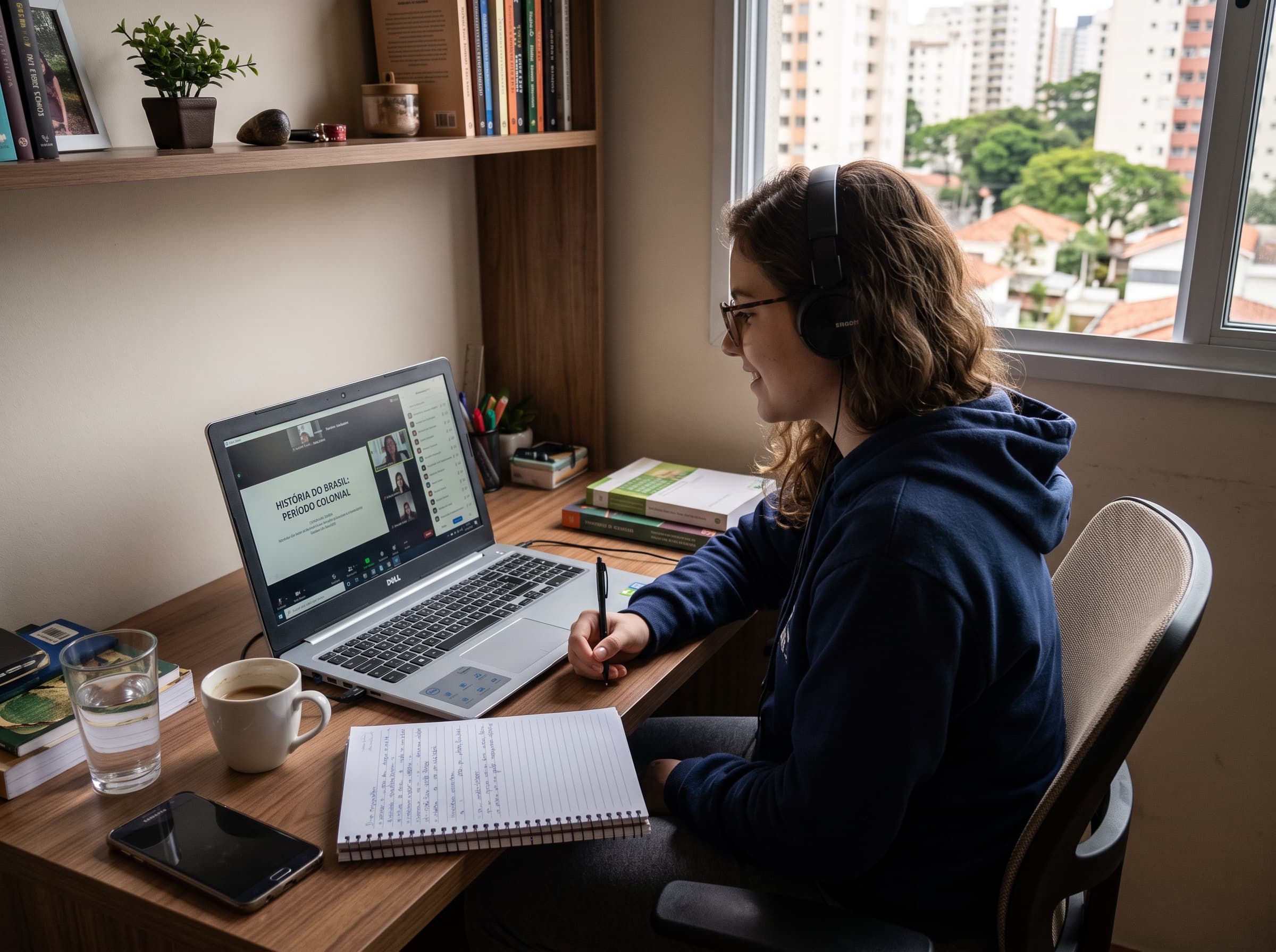Estudante assistindo aula online do cursinho